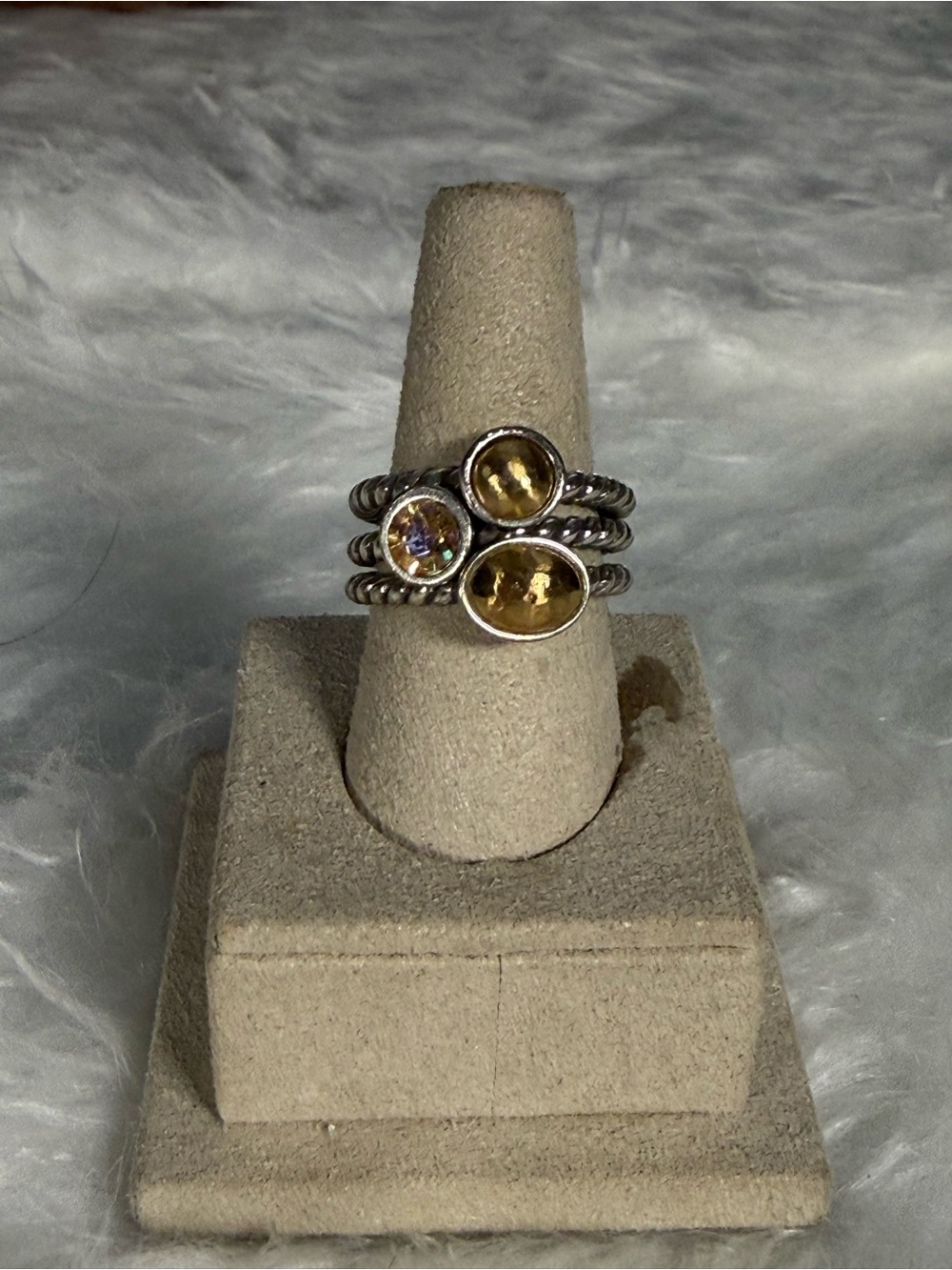 Brighton Sterling Silver Stackable Rings with Yellow Gems